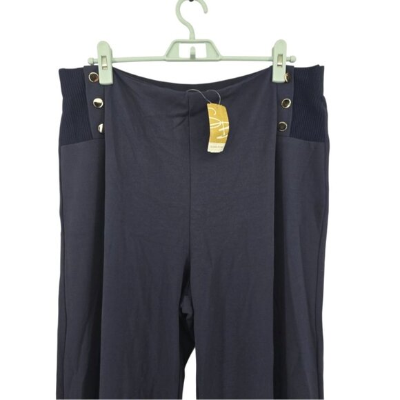 NWT Suzanne Betro Navy Button-Accent High-Waist Wide-Leg Pants 3X - Picture 5 of 9